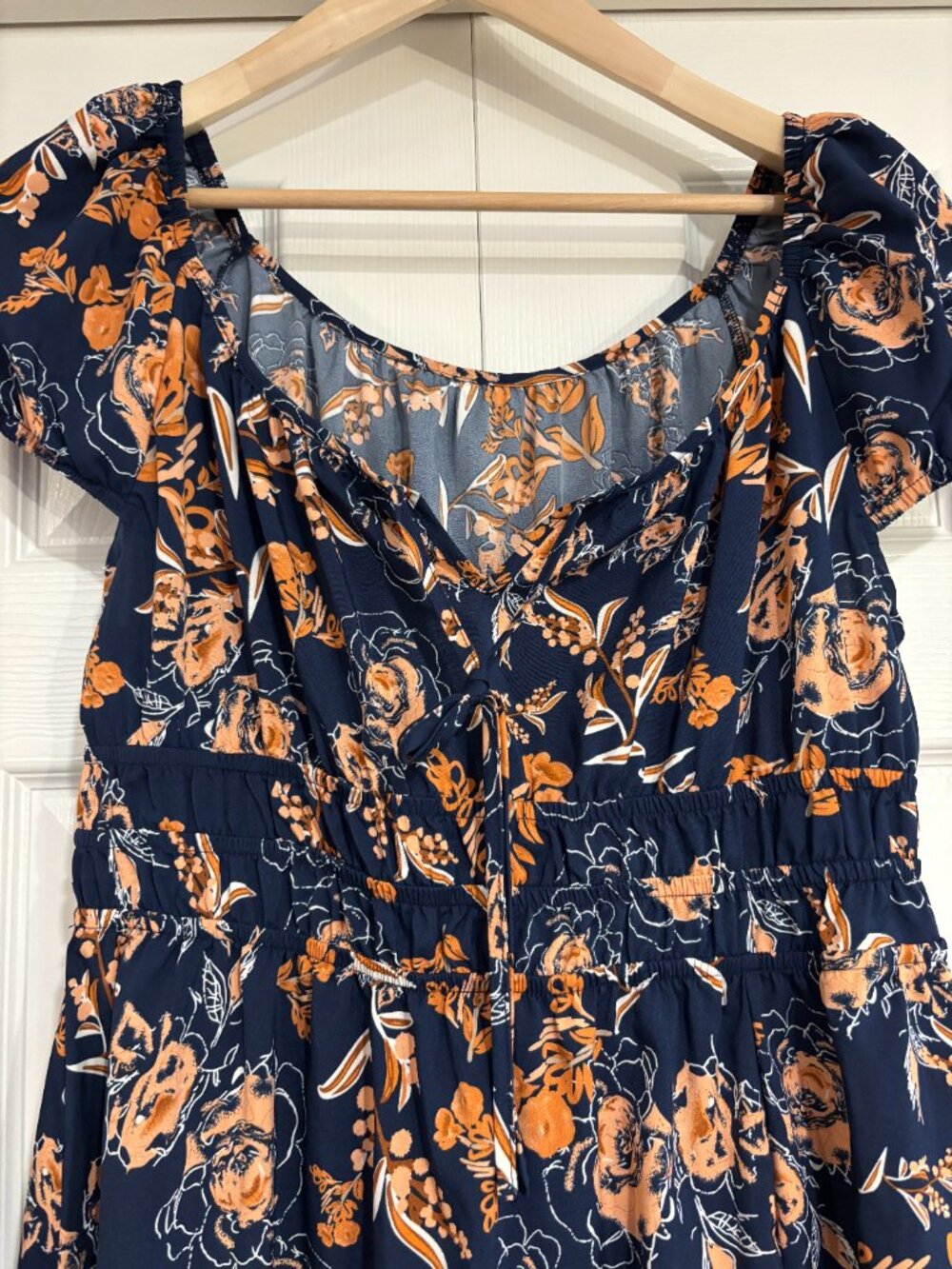 Shein Curve Maxi Dress Floral Split Thigh Ruffle Hem Navy Blue & Orange 1XL - Picture 4 of 9